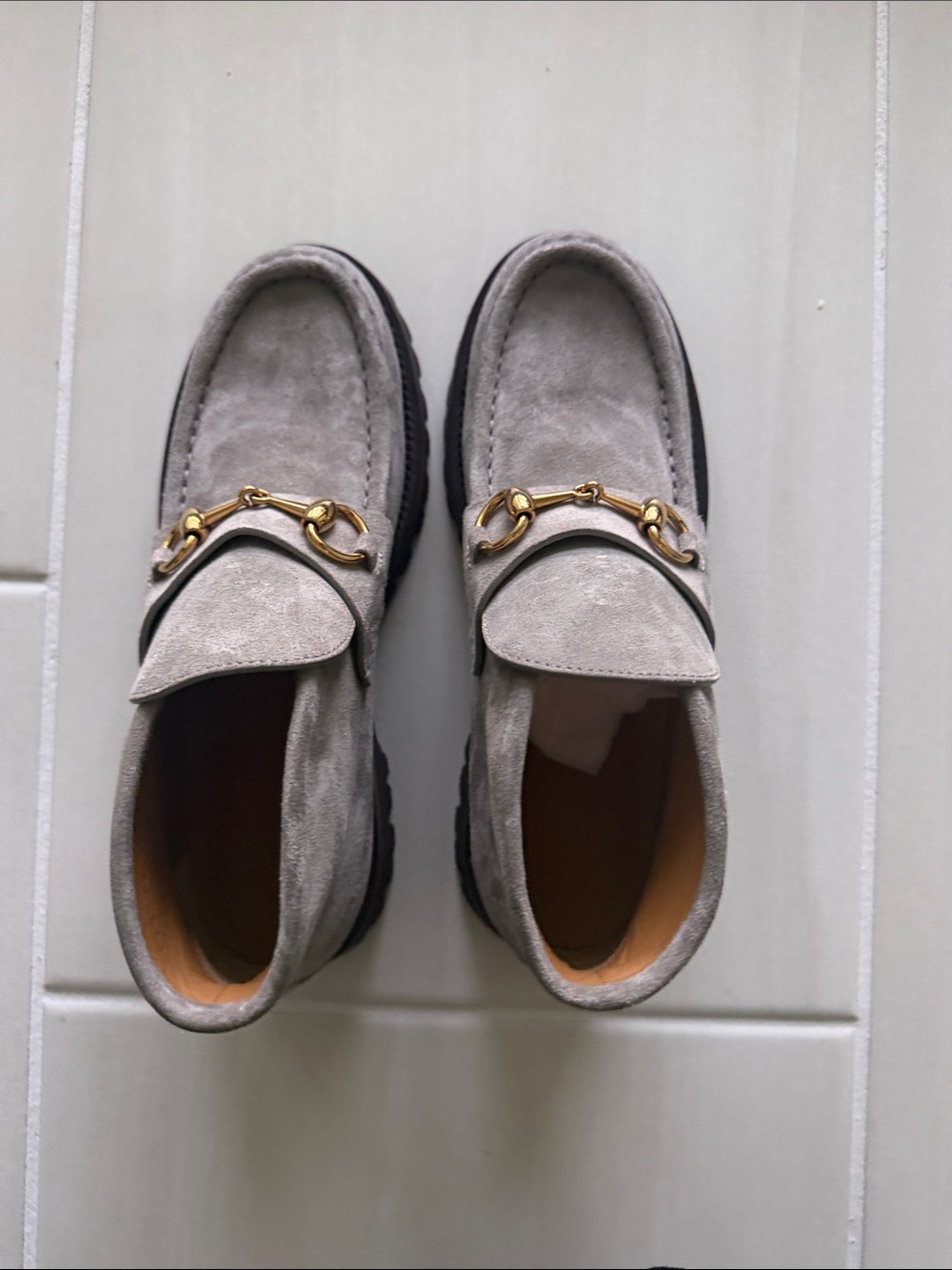 Gucci Light Gray Suede Horsebit Loafers